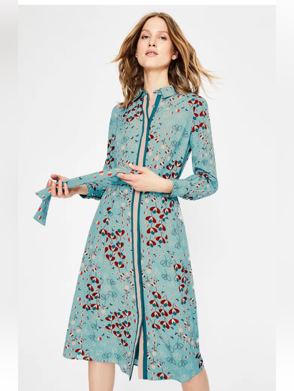 Boden Blue And Red Floral Button Down Pippa Shirt Midi Dress Size 4P